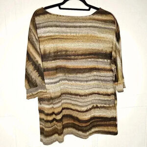 Elementz Woman Brown Gray Boatneck 3/4 Sleeve Top Plus Sz 1X EUC
